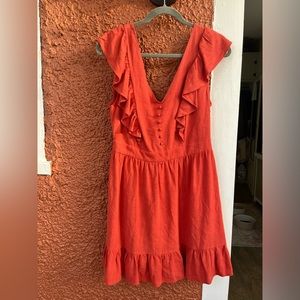 Women's Cupshe Orange V Neck Ruffles Open Back A-Line Mini Dress- Size Large